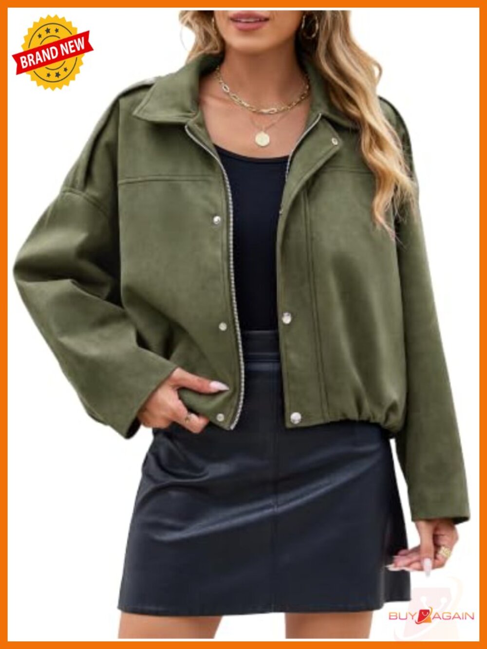 Faux Suede Cropped Bomber Jacket Oversized Zip Up Casual Jacket